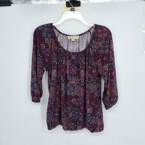 Michael Kors Medium Burgundy and Black Patterned Blouse